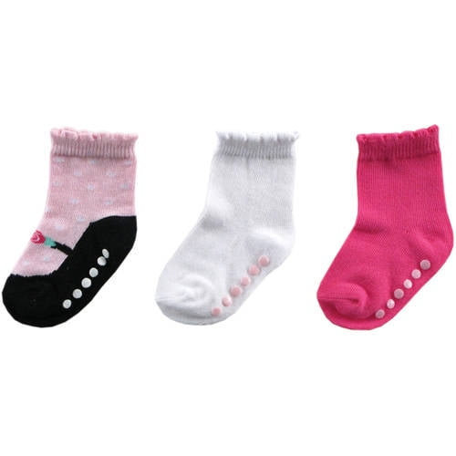 Luvable Friends Ballet Slipper Crew Socks with Grippers, 3Pack (Baby