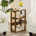 thumbnail image 5 of Narrow Side Table with Charging Station, 3 Tier Slim End Table with Storage Shelf for Small Spaces, Thin Tables Small Nightstand Magazine Rack for Bedroom, Brown, 5 of 7