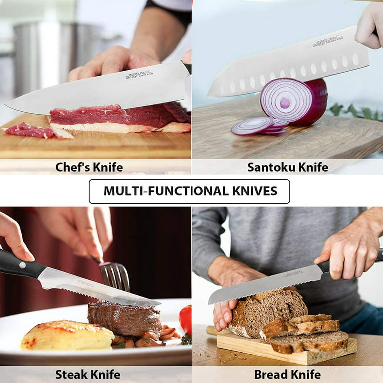 BRODARK Kitchen Knife Set with Block, Ultra Sharp 15 PCS German Stainless  Steel Professional Chef Knife Set with 2 Stage Knife Sharpener, Ergonomic  Handle Full …