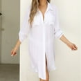 thumbnail image 4 of yillto Womens Oversized Blouse Button down V Neck Long Sleeve Loose Summer Beach Swimsuit Cover Up Top, 4 of 7