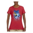 thumbnail image 2 of Wolf Painting Splatter Abstract Art Animal Lover Womens Graphic T-Shirt, Red, X-Large, 2 of 3