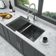 thumbnail image 6 of Double Bowl Undermount Sink, 33"x19" Gunmetal Black Double Bowl Kitchen Sink 16 Gauge with Two 10" Deep Basin, X Grooves Engineered for Easy Draining, 6 of 6