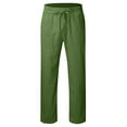 thumbnail image 5 of USNSM Men's Casual Cotton Linen T-Shirt&Pants 2 PC Sets V-Neck Long Sleeve Pullover Shirt & Lace-Up Elastic Waist Straight Leg Long Trouser Homewear Suits Beach Vacation Outfit Green XL, 5 of 9