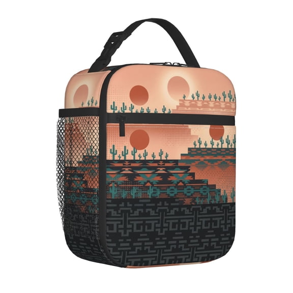 Boho Lunch Box, Aesthetic Pattern Insulated Meal Carrier, Reusable Portable Bento Bag for Work, Beach, Picnic and Camping