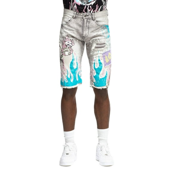 Smoke Rise Men's Fashion Stretch Denim Jean Shorts Frost Grey W36