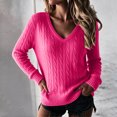 thumbnail image 3 of Dwellite Sweaters for Women Knit Long Sleeve V Neck Lightweight Casual Tops Fall Fashion Clothing Business Casual Outfits Hot Pink M, 3 of 8