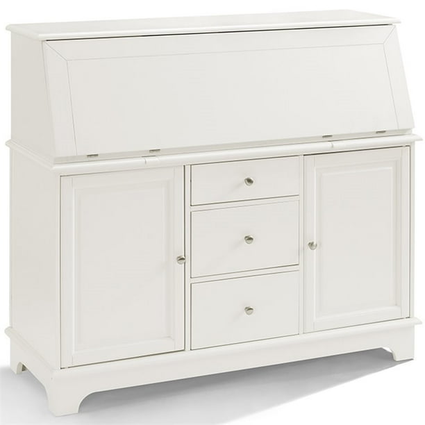 Pemberly Row Fold Down Desktop Home Secretary Desk with Hutch in White