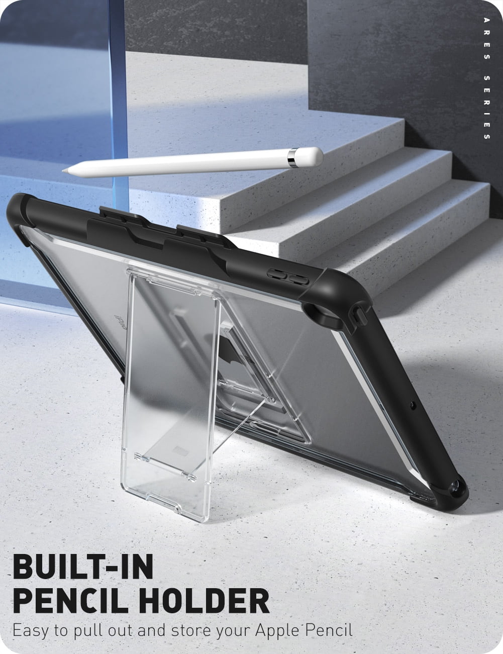 i-Blason Ares Case for New iPad 9th/8th/7th Generation, iPad 10.2 2021/2020/2019 Case, Full-Body Kickstand with Built-in Screen Protector Cover with Pencil Holder (Black)