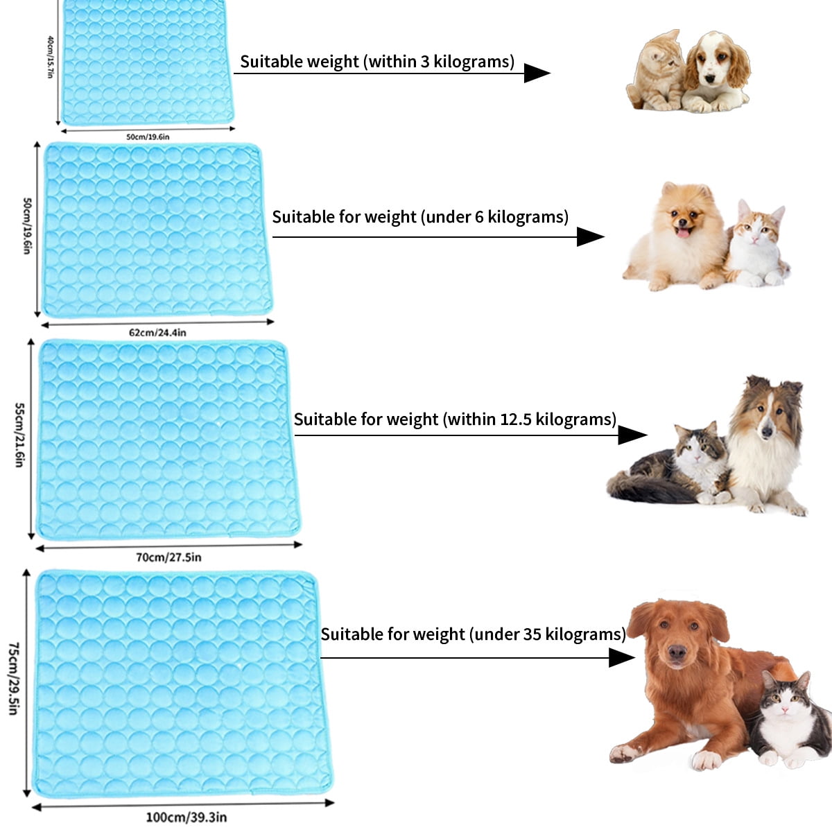 Pet Cooling Mat Dog Summer Cooling Pad Ice Silk Pet Bed Breathable Cat Nest Cat Blanket for Dogs Accessories Cat Supplies (Blue,L)