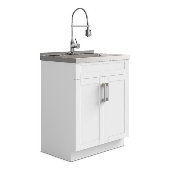 Pemberly Row 28" Laundry Cabinet with Faucet and Stainless Steel Sink