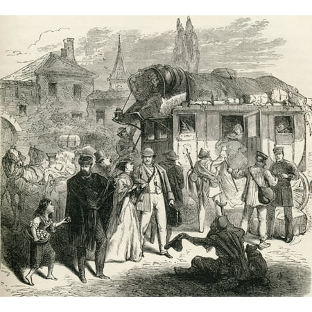 French Picture Board Travelers Waiting To Board A Stagecoach In The 19Th Century From French Pictures By The Rev Samuel G Green Published 1878 PosterPrint ()