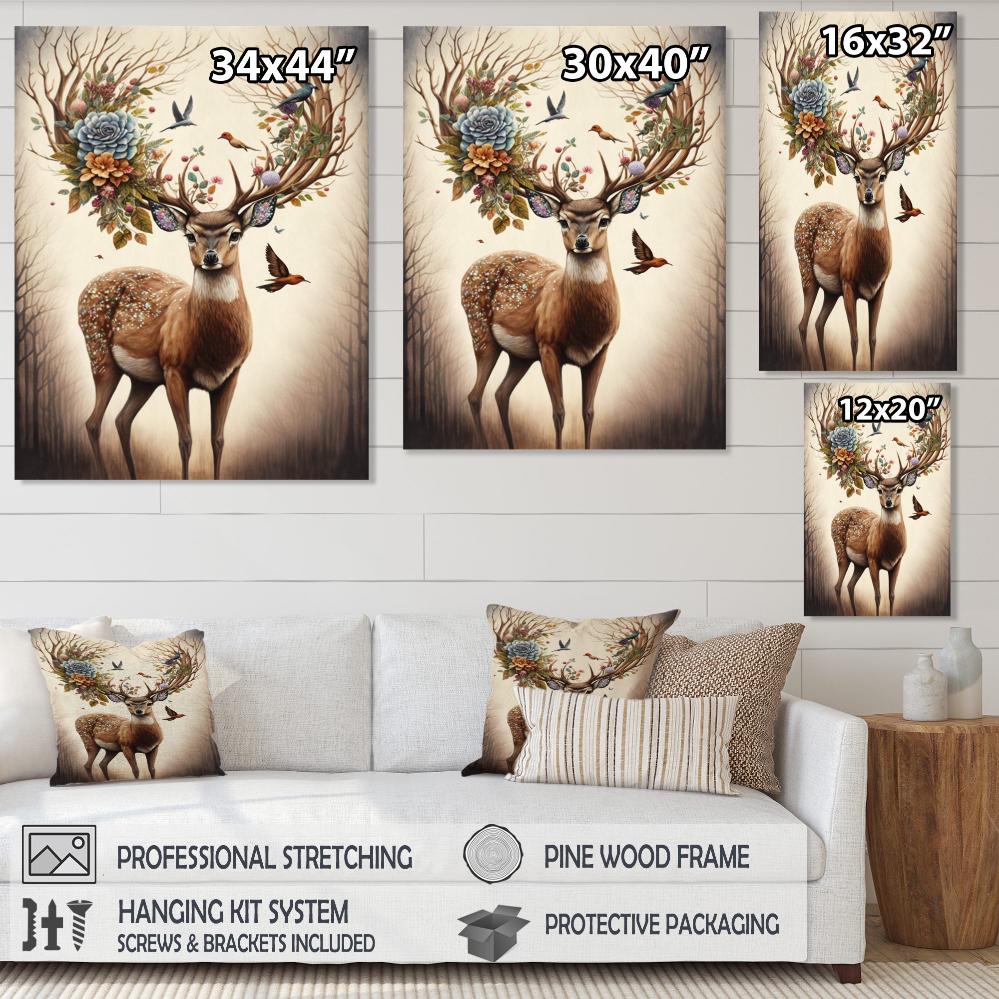 Designart Deer With Blooming Antlers II Canvas Wall Art