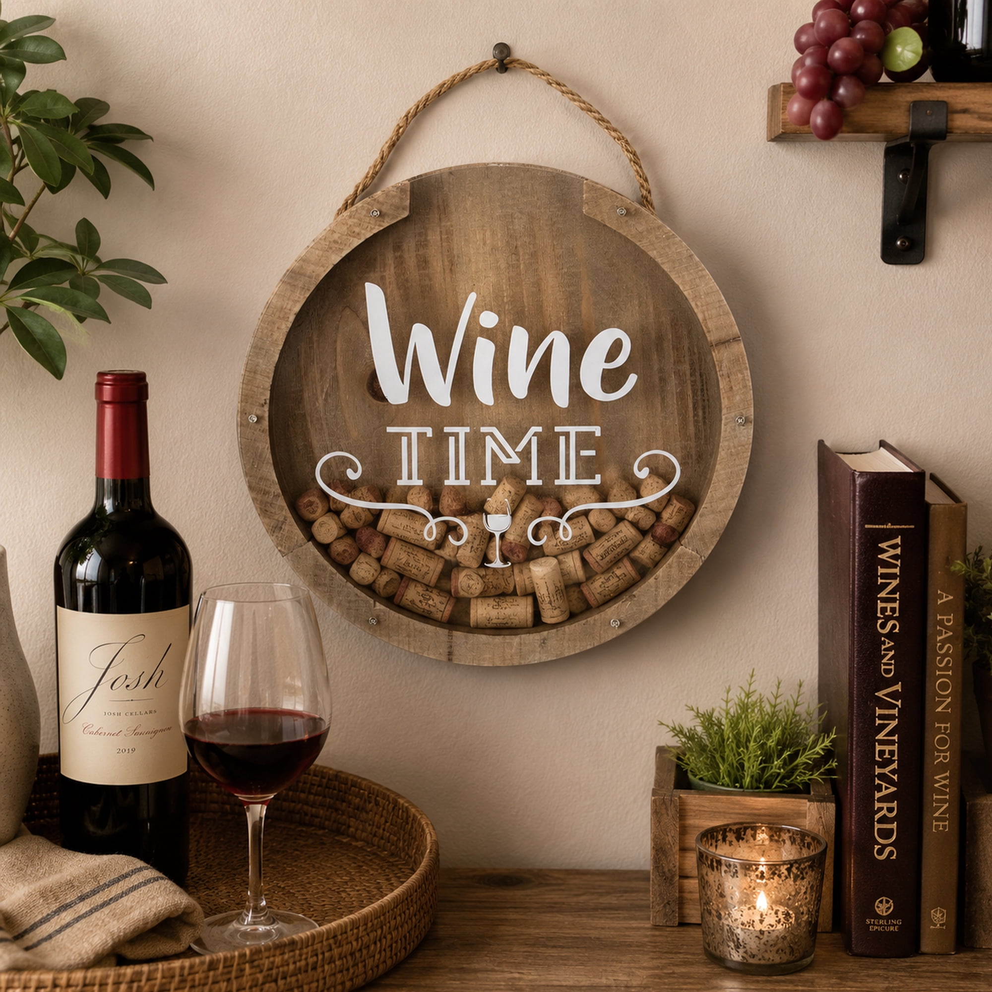 Northlight 12” Round Wine Time Cork Collector Wooden Hanging Wall Decoration