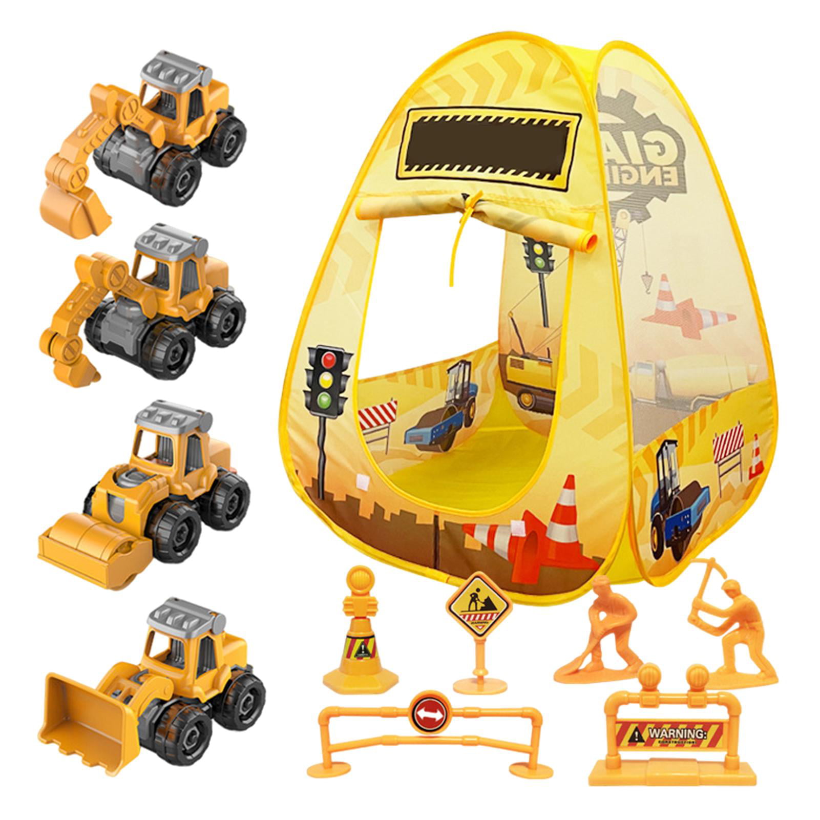 Kids Camping Tent Set-Pop Up Play Tent with Construction Truck Toys-Indoor  Outdoor Pretend Play Toy Set-Educational Toys Playhouse for Toddlers Kids  