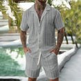 thumbnail image 2 of IWRICH Men's 2 Pieces Outfits Summer Beach Set Short Sleeve Button down Shirts and Shorts 2 Piece Loose Fit Hawaiians Sets Grey S, 2 of 7