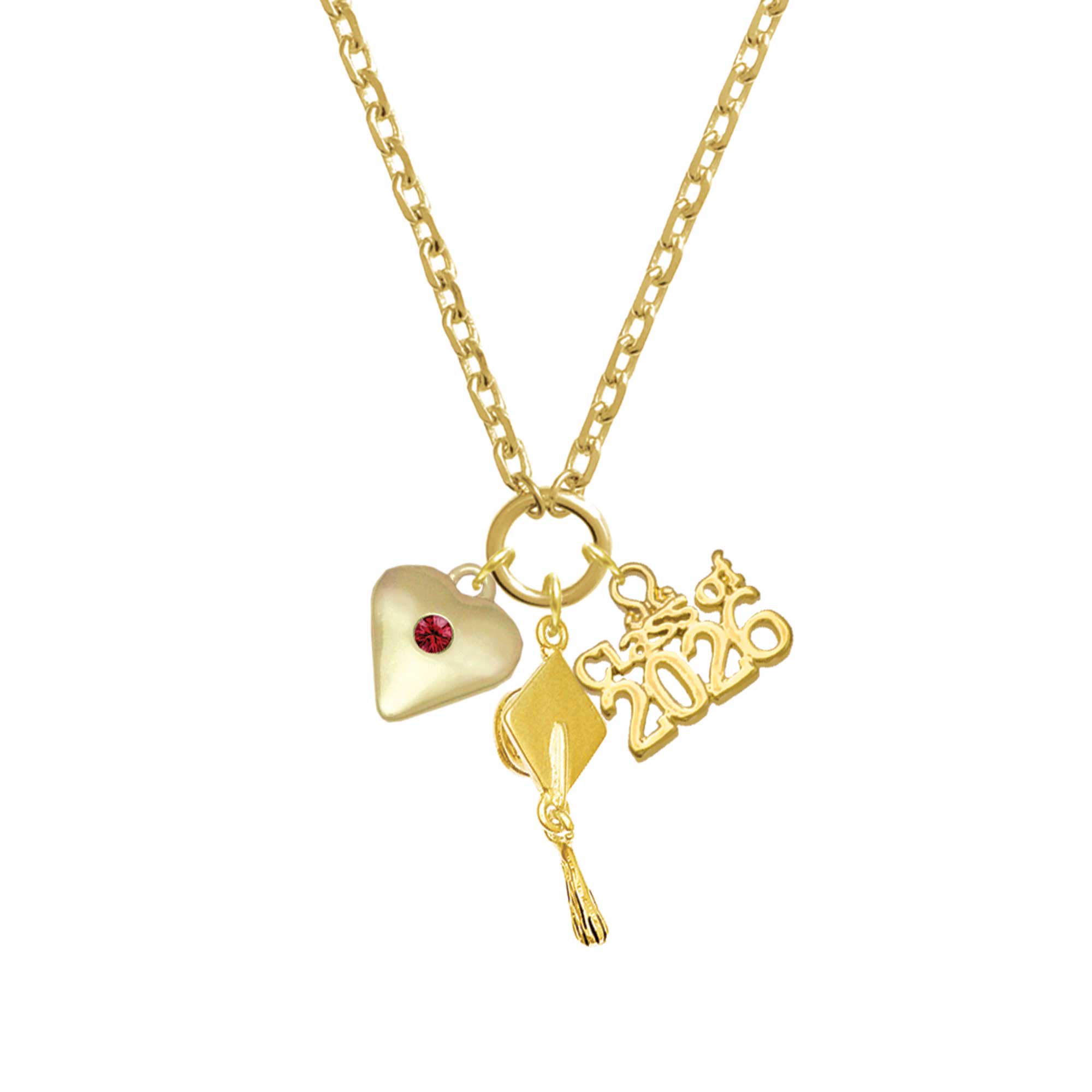 Delight Jewelry Gold-tone Large January - Maroon Crystal Heart - Gold-tone Class of 2026 Graduation Zoey Charm Necklace, 28"