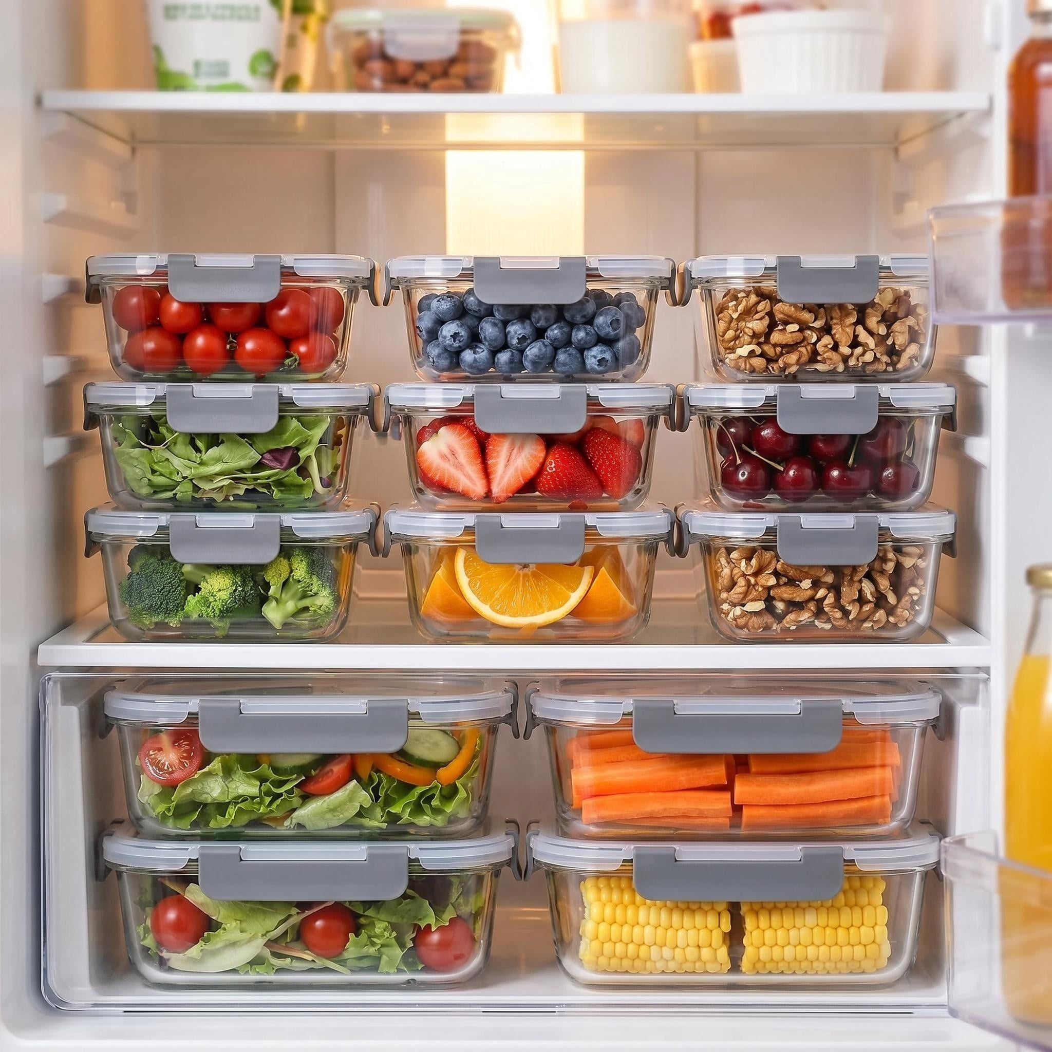 20 Pcs Glass  Meal Prep Containers with Lids, Food Storage Containers with Snap Locking Lids, Airtight Lunch Containers, Microwave, Oven, Freezer and Dishwasher