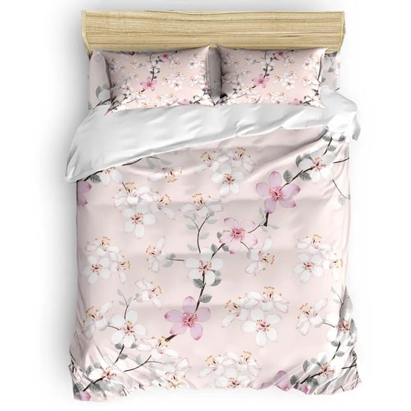 Cherry Blossoms Duvet Cover Women Red Botanical Bedding Set Kids Girl Boys Microfiber Floral Flowers Quilt Cover /King/Full