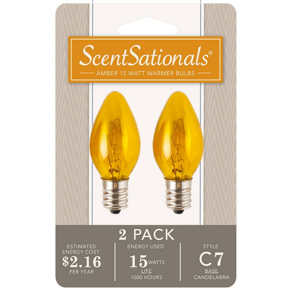 ScentSationals 15 Watt Replacement Wax Warmer Amber Light Bulbs, 2 Pack