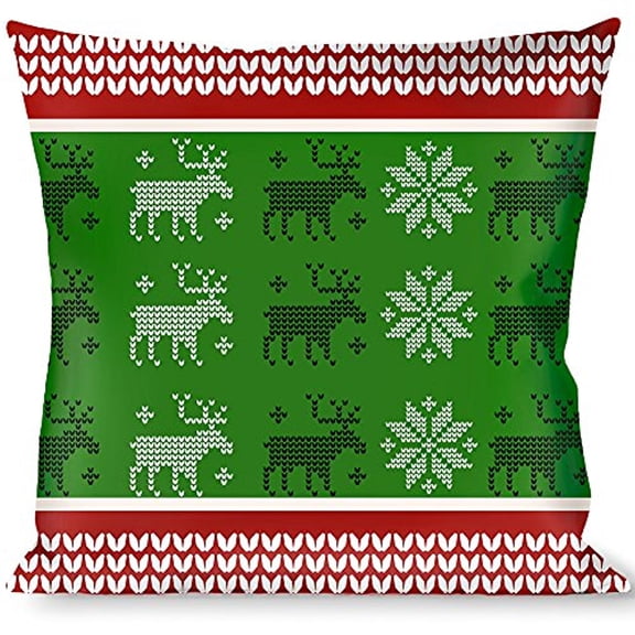 Buckle-Down Throw Pillow - Christmas Stitch Moose Snowflakes Red Green