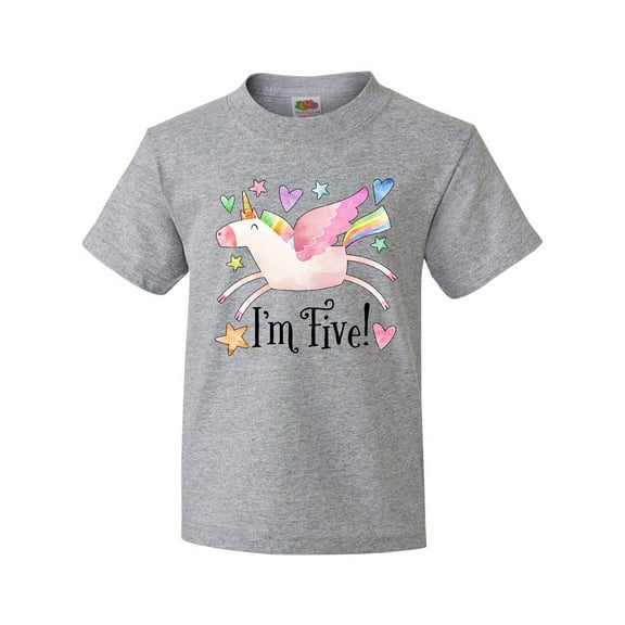 Inktastic I'm 5 Cute Rainbow Unicorn with Stars and Hearts Youth T-Shirt