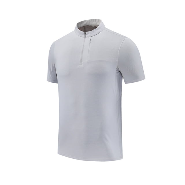 Hombres Cuello de Soporte Superior, Medio Cremallera de Manga Corta de Fitness Color Sólido Blusa para Deportes de Ocio Y Desgaste Casual, Transpirable Atlético Tee