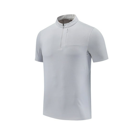 Dagegui 1/4 Zip Sport T-Shirt for Men Quick Dry Gym Running Workout Shirts Moisture Wicking Fitness Tee Summer Gray Short Sleeve Tops M