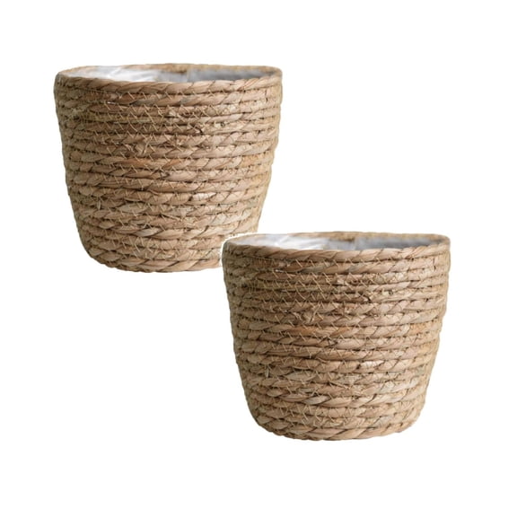 2Pcs Planter Basket Set With Lining Woven Storage Basket Indoor And Outdoor Flowerpot Baskets Are Very Suitable For Flowerpot Covers. Natural Containers (4.3X5.2X5.2")