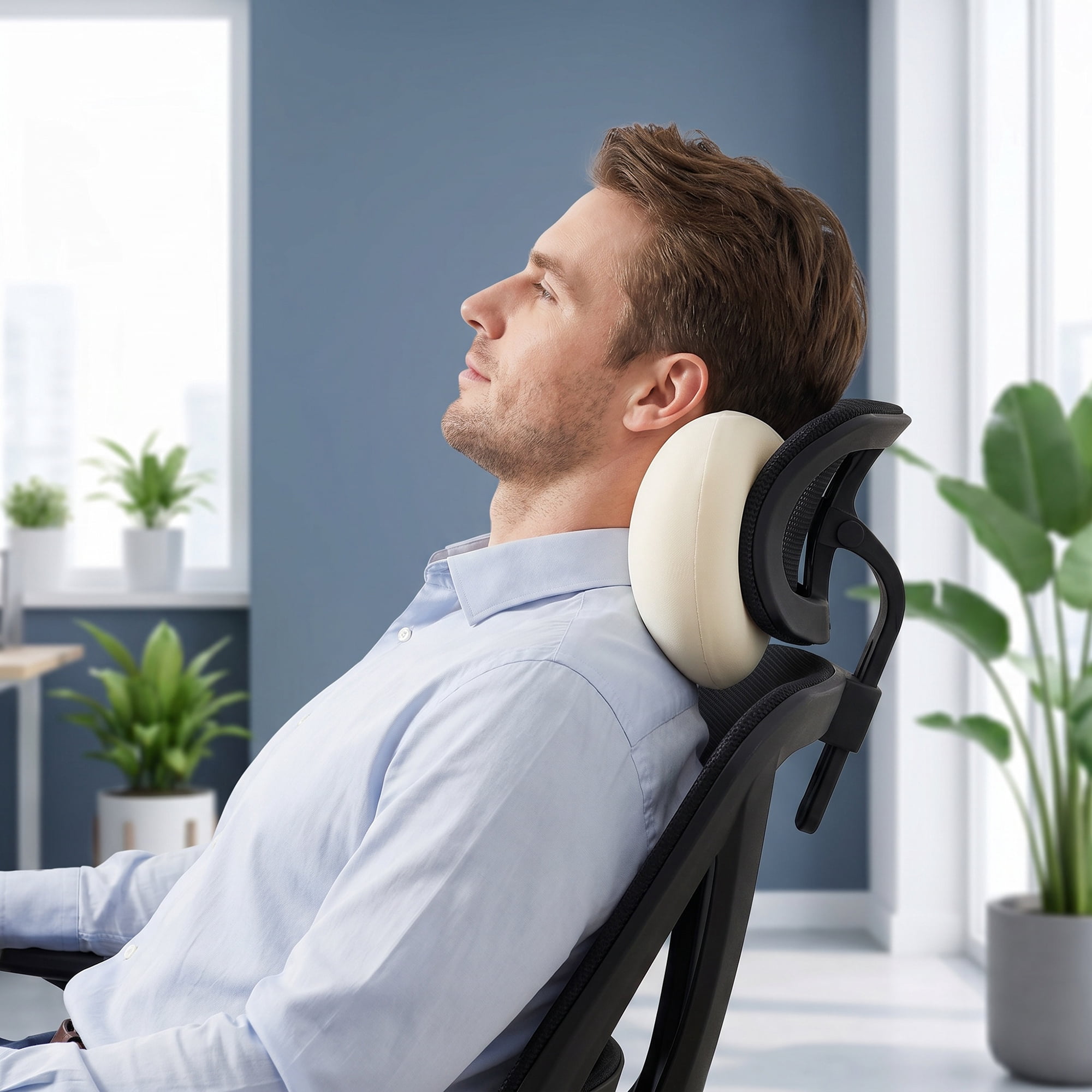 Unique Bargains Neck Pillow Travel Pillow Cotton Cervical Support Beige 9.4" x 5.1"
