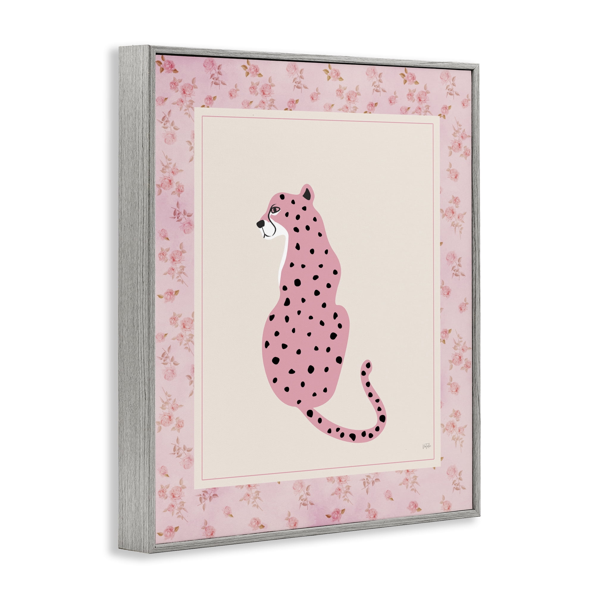 Stupell Industries Pink Sitting Cheetah with Border Gray Framed Giclee Art, design by Natalie Carpentieri