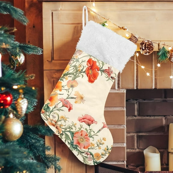 Ryvnso Christmas Stockings Flowers on Yellow 17.7" Large Stocking Decoration 1 Pack