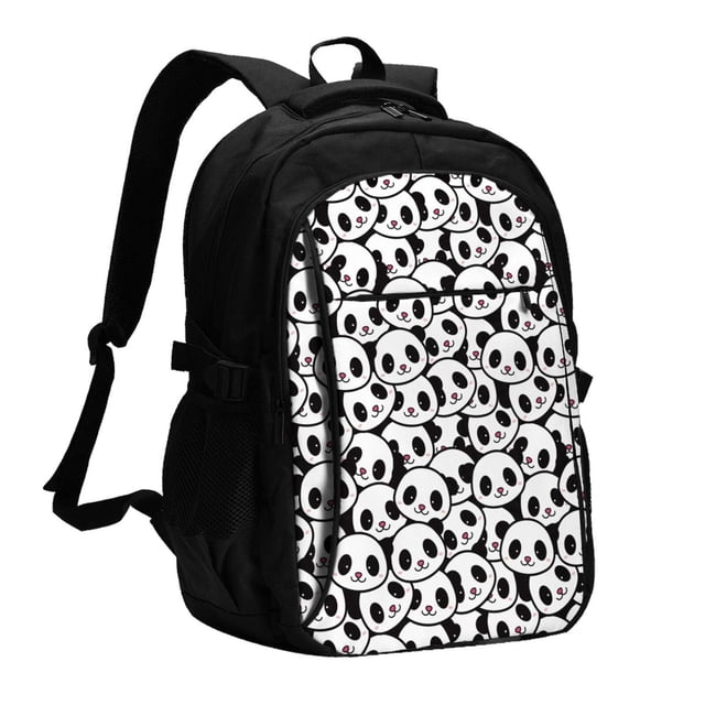 Balery Cute Panda Mochila con carga USB para hombre y mujer - Mochila impermeable y antirrobo para laptop con puerto USB para viajes, trabajo