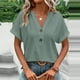 thumbnail image 1 of Puntoco 2024 mujeres verano moda tops mujer moda casual sólido botón cuello en V camiseta tops blusa, 1 of 7