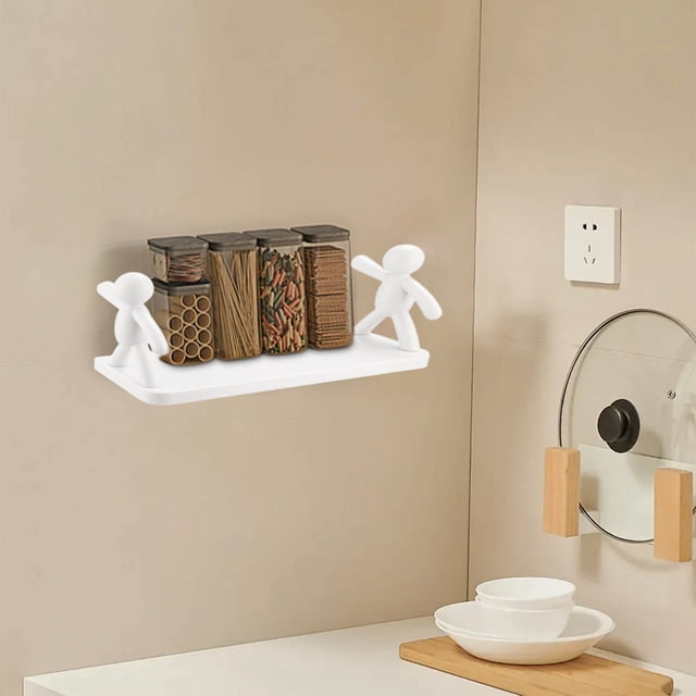 Small Person Wall Hanging Shelf No Punching Storage Rack for Bathroom Kitchen Organizer Space-Saving Vertical Storage
