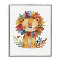 Stupell Industries Rainbow Blooms Lion Animals Painting Gray Framed Art Print Wall Art, 24 x 30