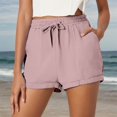 thumbnail image 4 of 2025 Women's Shorts Women's Solid Color Casual Ropa Para Mujer Drawstring Pocket Shorts Stylish Women Shorts athletic Pack Plain Weave Beach Shorts Bike Shorts Women with Padding Women's Shorts, 4 of 8