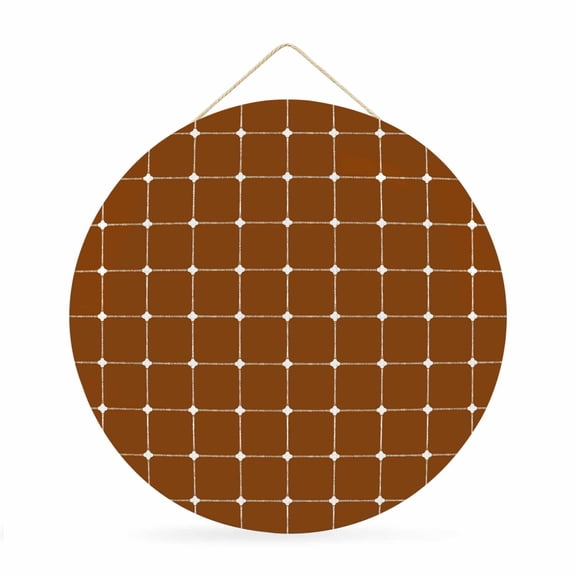 Welcome Sign for Front Door, Brown Gingham Round Metal Wall Art Wreaths, Modern Minimalist Geometric Plaid Outdoor Indoor Wall Hanging Sign for Porch Decor Housewarming Gifts 11.8 Inch