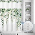 thumbnail image 4 of No Hook Shower Curtain, Eucalyptus Leaves Waterproof Fabric Shower Curtains for Bathroom, Teal Botanical Summer Watercolor Long Bathroom Curtain with Mesh Top Window for Home Hotel Bathtub 72"x84", 4 of 9
