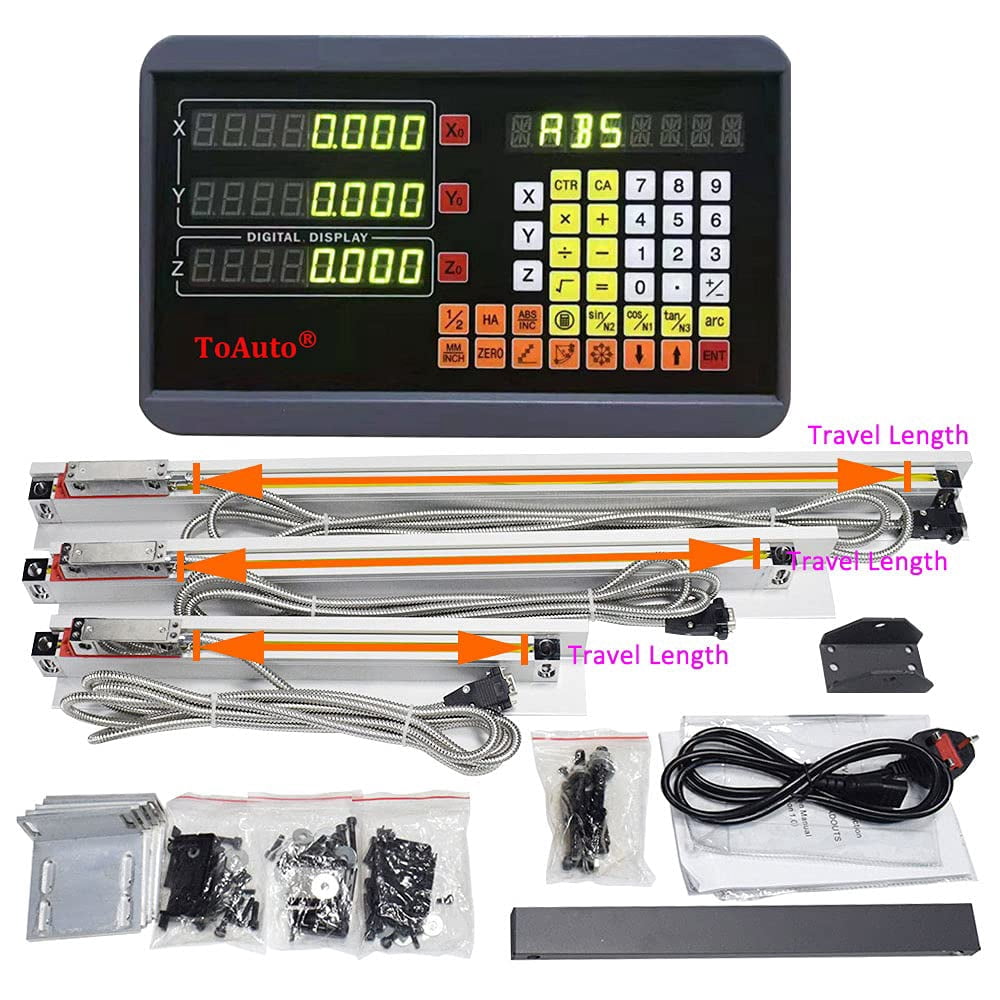 ToAuto 3 Axis Digital Readout DRO Display, 5um Precision, TTL Linear Glass Scale, 6", 12", 22"