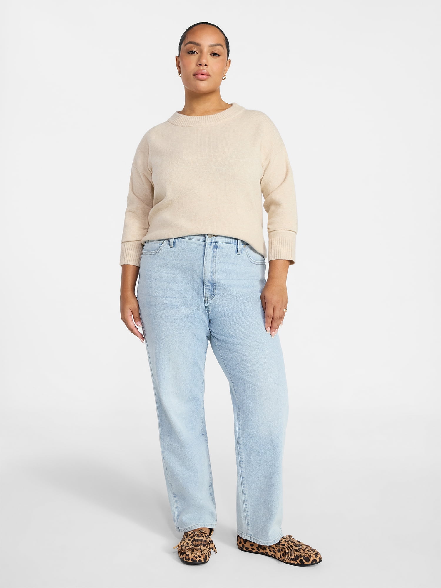 Terra & Sky Women's Plus Signature High Rise Straight Leg Jeans with Control Panel, Sizes 16W-28W