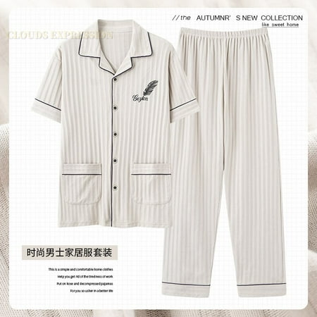 

L-5XL Summer Elegant Pyjamas Knited Cotton Men s Pajamas Sets Long Pants Sleepwear Pyjamas Night Pijamas Plus Size Homewear PJ
