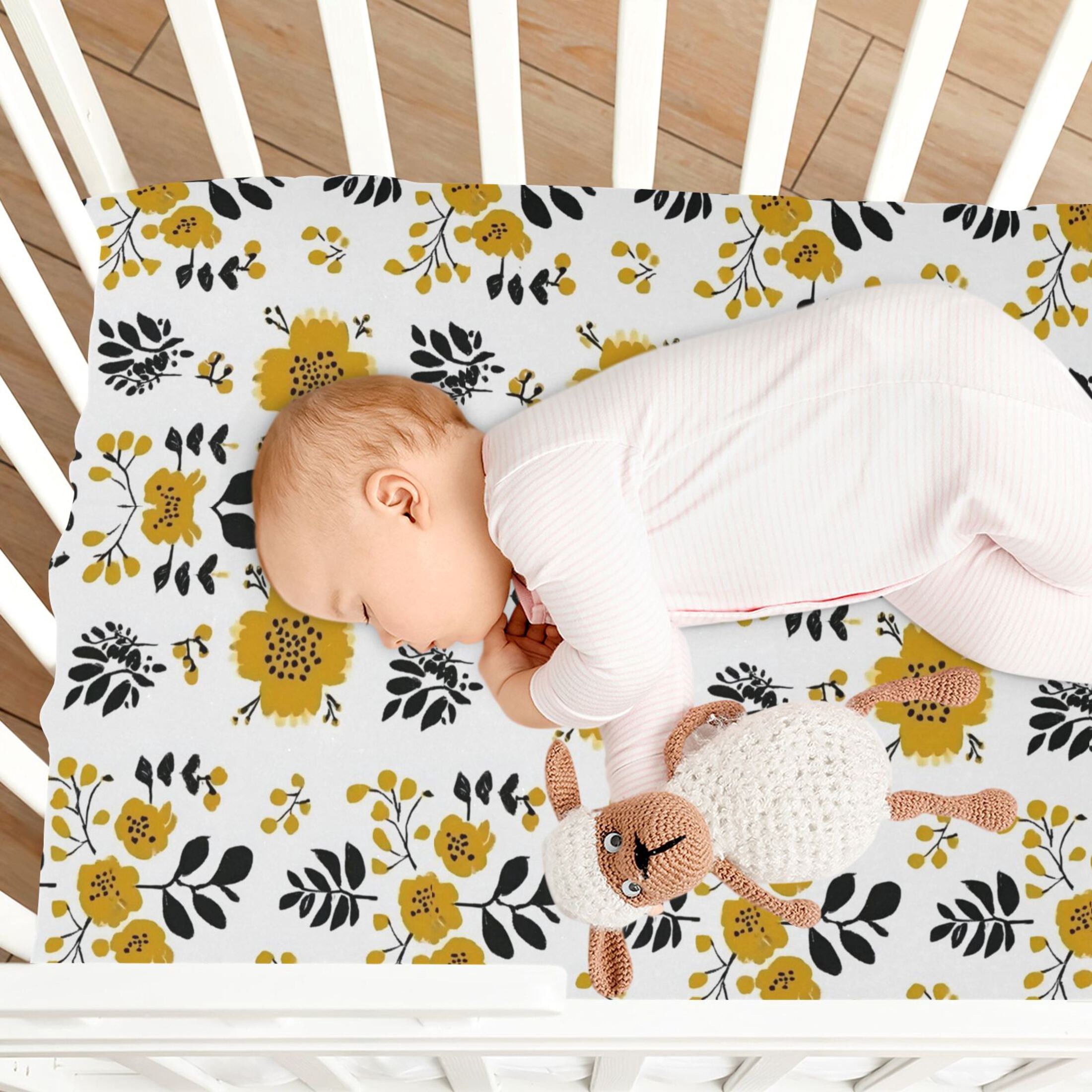 Baby Essentials 52”x 28”- Standard Cotton-like Modal Elastic- Vector Floral Pattern Design Crib Sheets for Newborns and Toddlers