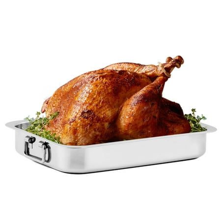 

Ovente Kitchen Oven Roasting Pan 13 x 9.4 Inch Stainless Steel Portable Baking Tray with Rack and Handle Easy to Clean Dishwasher Safe Perfect for Cooking Turkey Roast Beef Fish Silver CWR23131S