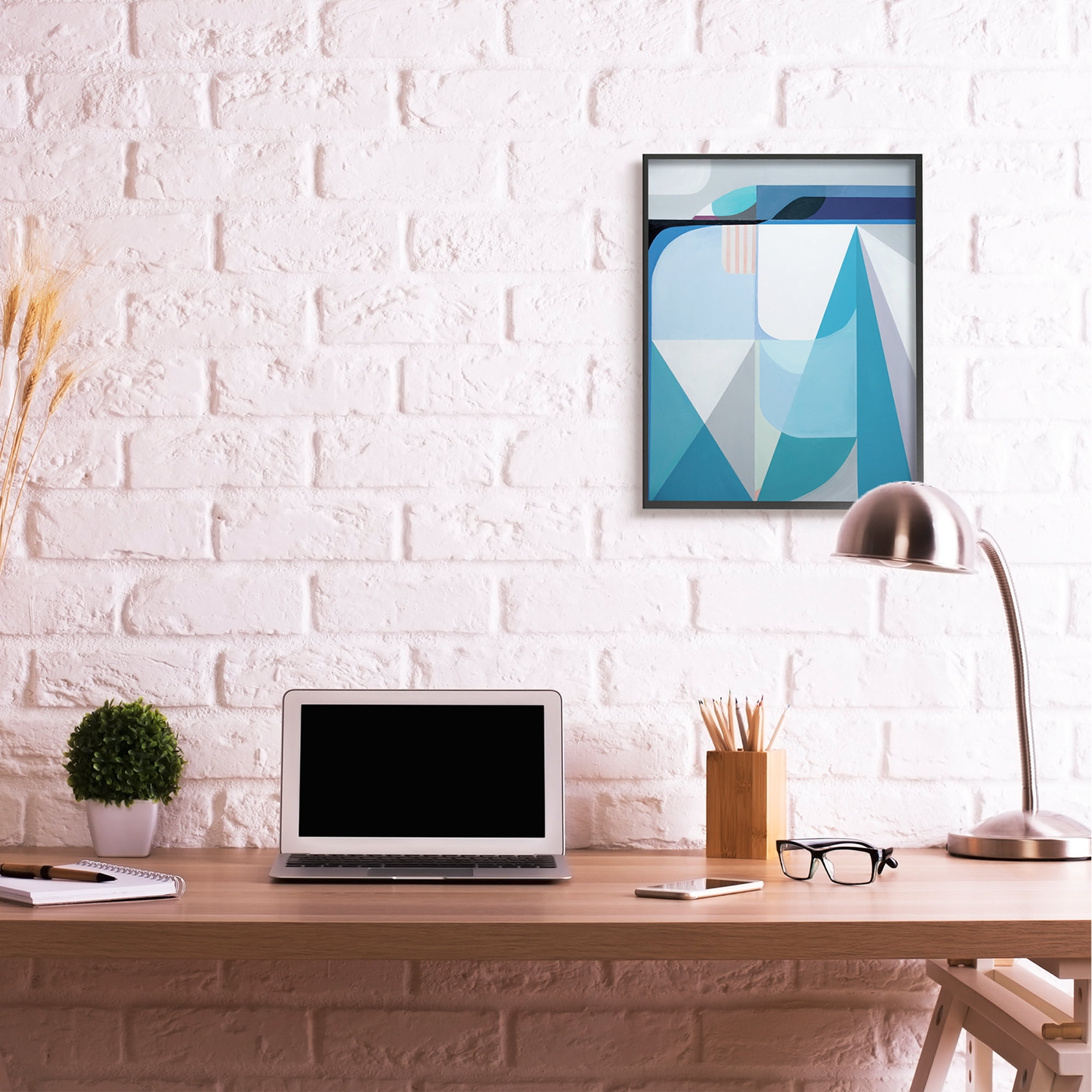 Stupell Industries Abstract Geometric Shapes Pop Blue White,24 x 30,Designed by Marion Griese