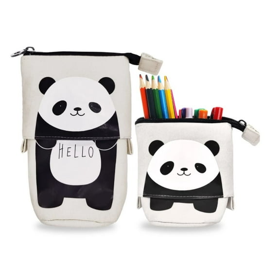 Telescopic Panda Pencil Case – Cute Zipper Pen Bag & Stand-Up Holder – Adjustable Storage Pouch (7.5" Tall Unfolded)