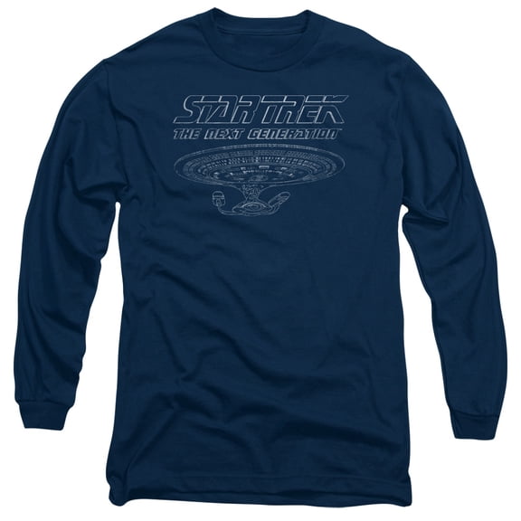 Star Trek Tng Enterprise Long Sleeve Adult 18/1 T-Shirt Navy