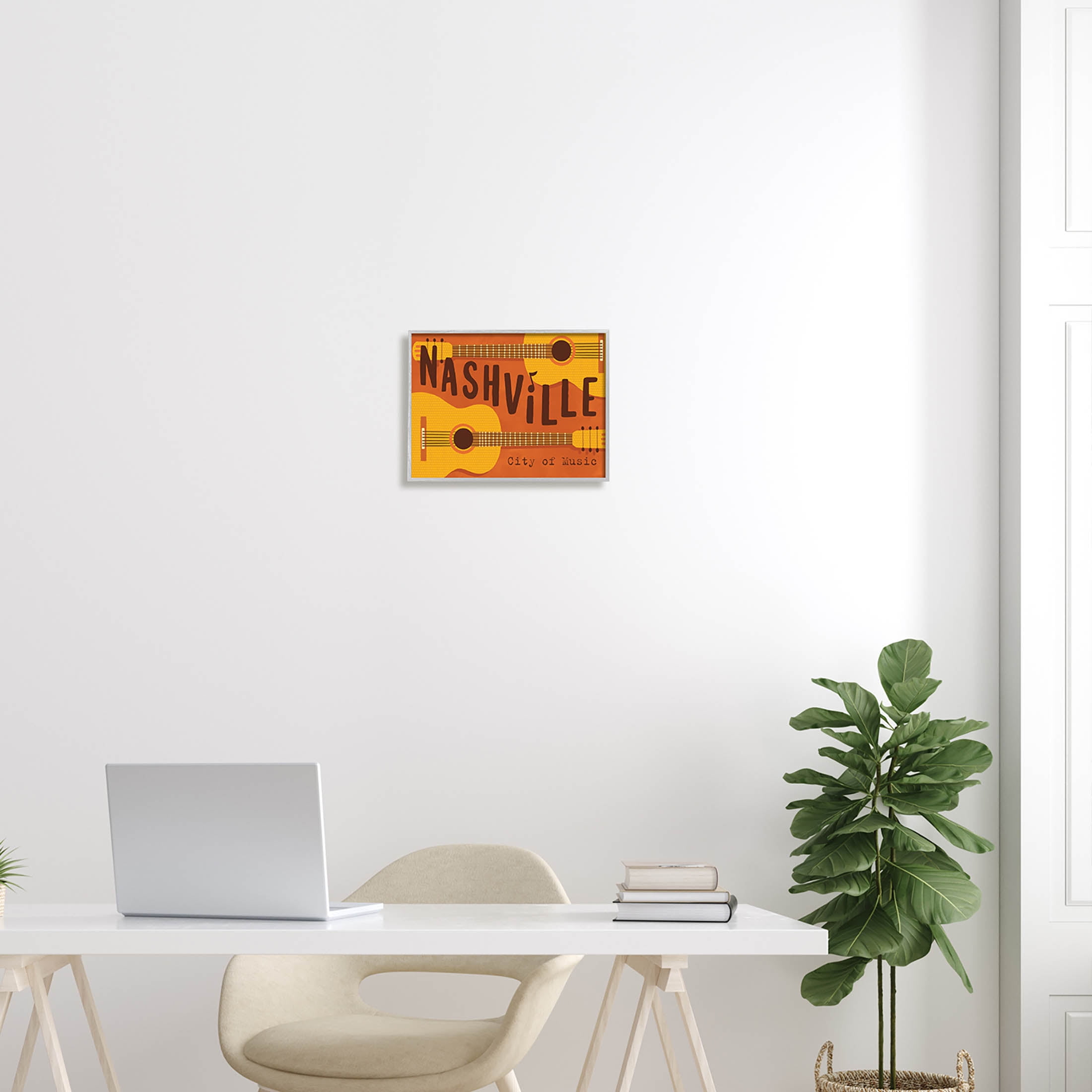 Nashville City of Music Guitars Performing & Arts Graphic Art Gray Framed Art Print Wall Art