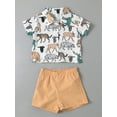 thumbnail image 3 of FEORJGP Toddler Boys Summer Outfits Infant Baby Short Sleeve Shirt Lapel Neck T-shirt Leopard Print Button Down Tops + Elastic Waist Shorts Set 2 Piece Casual Clothing, 3 of 9