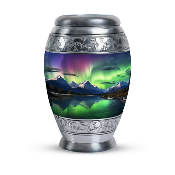 Aurora Borealis Over Moutains Urns For Burial, Urn For Ashes Adult Male, Urn For Human Ashes Adult Woman, Urn For Ashes For Women, Decorative Urns, Large Urns For Human Ashes Adult Male 10 Inch