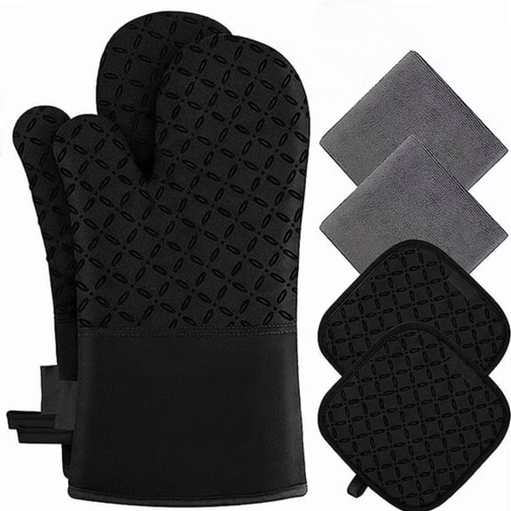 Asunby 6-Piece Oven Mitts and Pot Holders Set, 500°F Heat Resistant with Non-Slip Silicone, Extra Long Kitchen Gloves, Towels for Cooking Baking BBQ